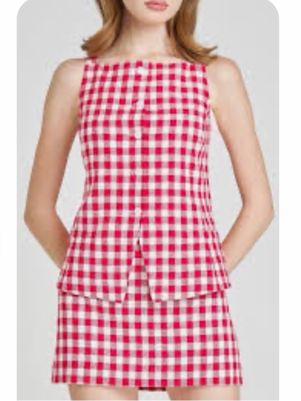 Wayf Red and White Gingham Dress with Label Detail